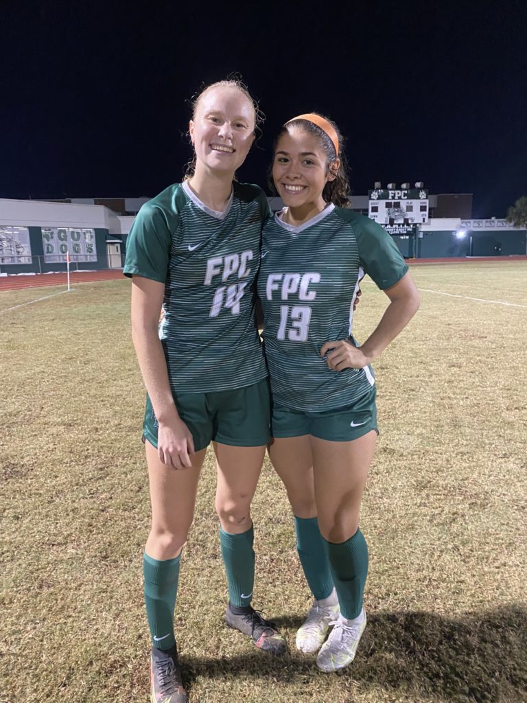 Photo of Flagler Palm Coast girls soccer players Savannah O'Grady and Ray Giaccone.